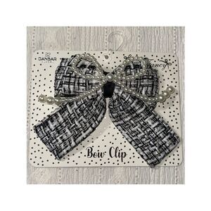 DANBAR GLOBAL Black White Velvet Tweed Faux Pearl Overlay Bow Hair Clip